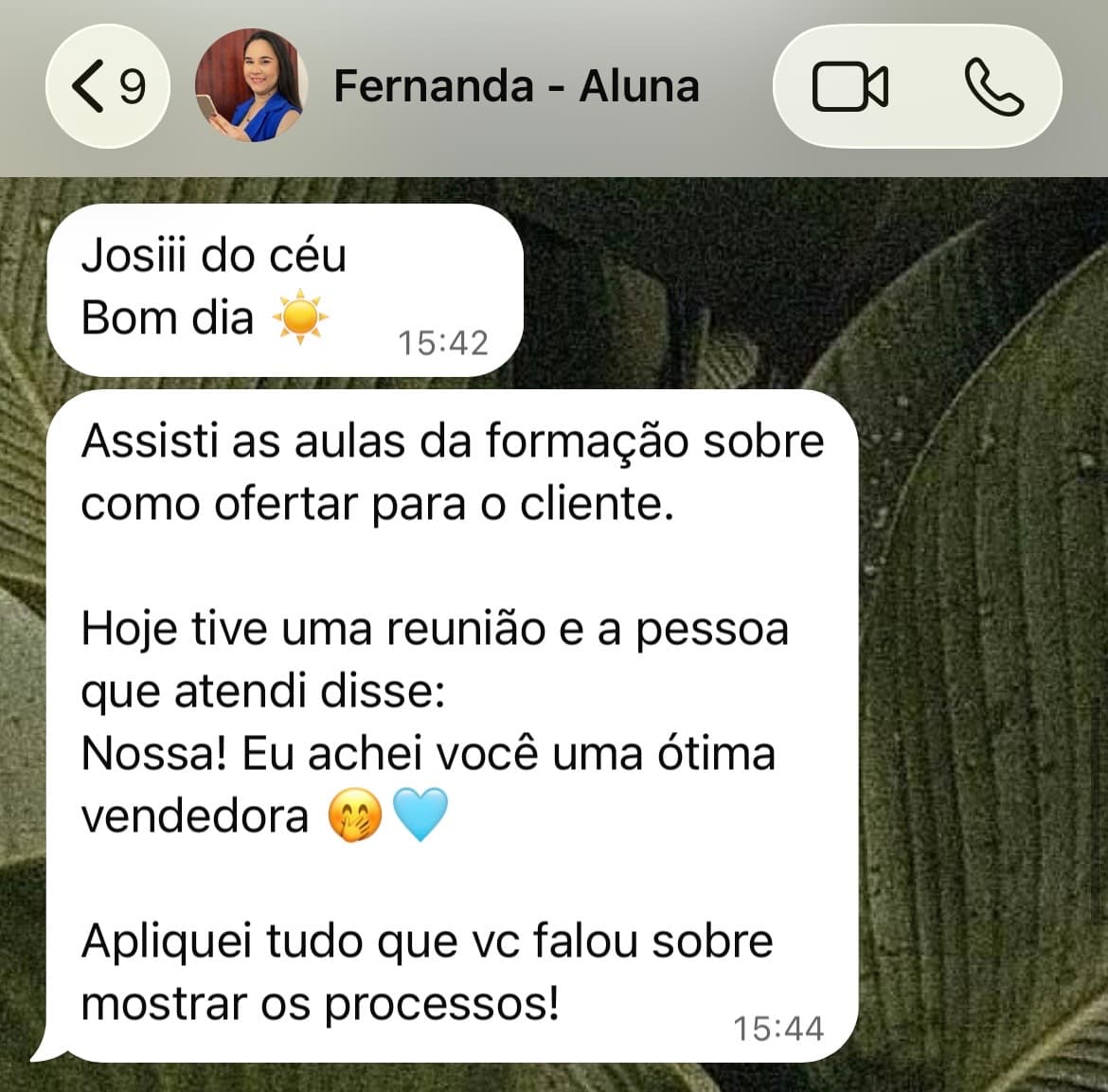 Depoimento de aluna